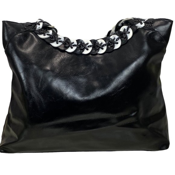 Women's Black and White Merona Double Shoulder Strap Handbag - Picture 2 of 13